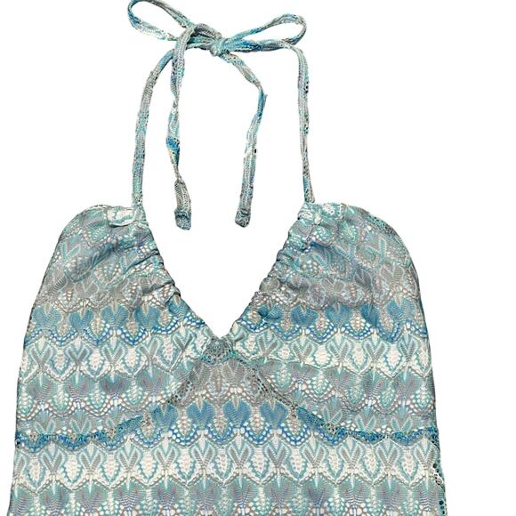 Wild Fable Knit Crochet Halter Neck Midi Slip Dress Women's Small Aqua Blue - Picture 4 of 7